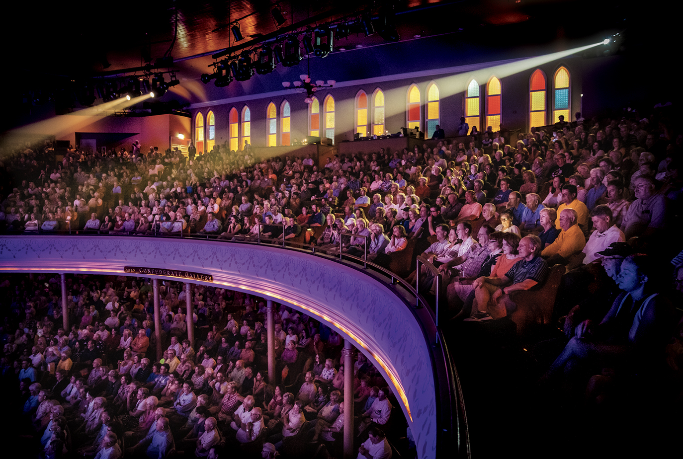 The Ryman Auditorium during  a concert in Nashville Tennessee