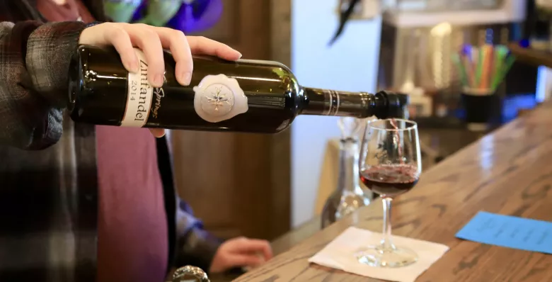 A glass of wine being poured at Keg Springs Winery, Hampshire TN