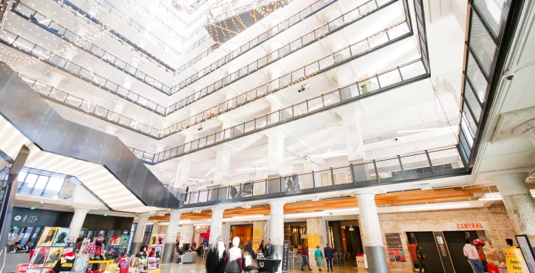 Christmas lights displayed at Crosstown Concourse in Memphis.