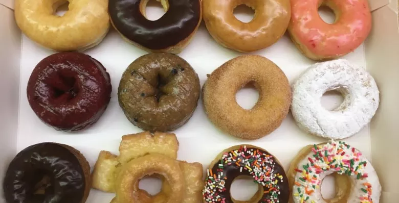 An array of donut flavors from Savannah Donuts in Savannah, TN