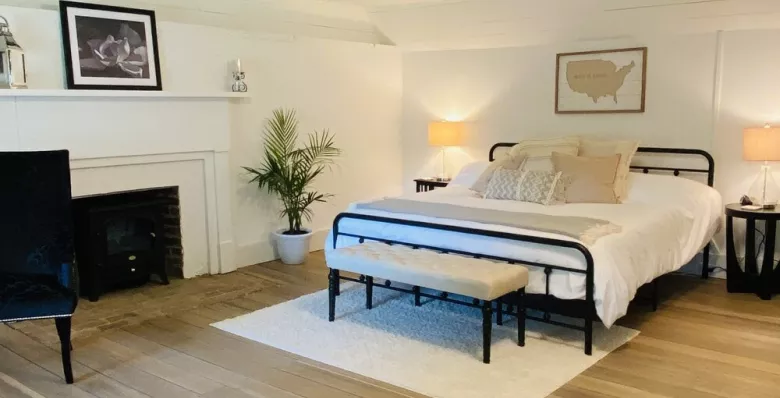 The fireplace in the Honey Bee suite at The Hopestead B&amp;B in Lynchburg, TN