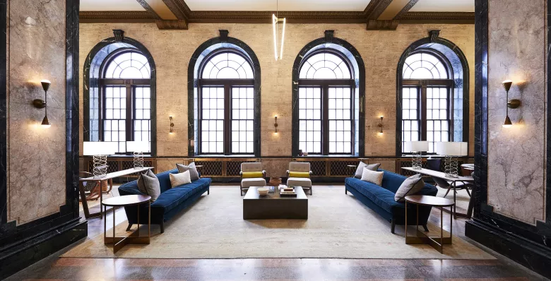 Boutique hotel Noelle lobby in downtown Nashville, TN