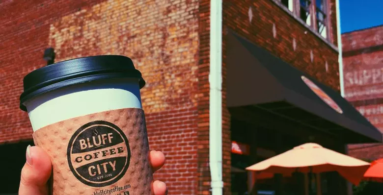 A coffee to-go from Bluff City Coffee
