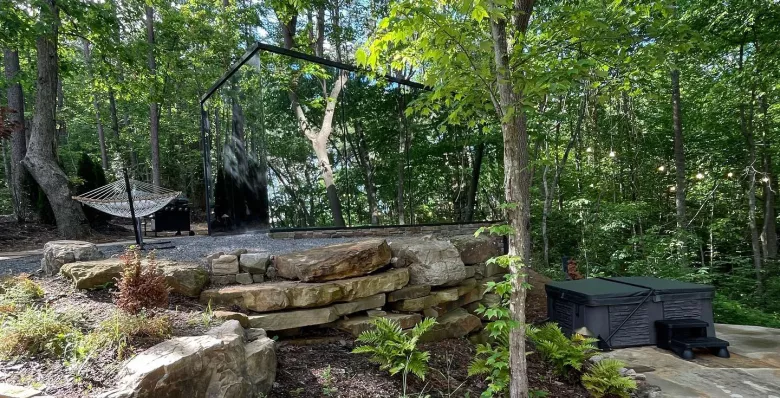 Secluded mirror cabin at Bolt Farm Treehouse in Whitwell TN